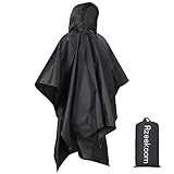 Azeekoom Regenjacke Regenponcho, Regenmantel Wasserdicht Unisex Camping Zelt Campingdecke 3 in 1 Multifunktionaler Regencape für Picknick im Freien Trekking Camping Angeln Jagd Ausflug (Schwarz)