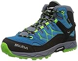 Salewa JR Alp Trainer Mid Gore-TEX Kinder Trekking- & Wanderstiefel, Blue Danube/Fluo Green, 38 EU