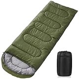 AQXONG Grüner Schlafsack, 220x85cm Wasserdichter Schlafsack mit Kompressionsbeutel, 3 Jahreszeiten Schlafsack 1.6kg, Tragbarer Schlafsack Geeignet für den Innen und Außenbereich, Tragbar und Leicht