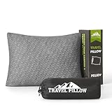 PEUJEW Reisekissen Memory Foam Kissen, Camping Kissen Kleines Kissen 40x30x12 cm, Reisekopfkissen mit Wasserdichter Packsack, Ideal für Flugzeug, Auto und Camping (S, Grau)