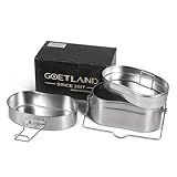 Goetland 3-Teiliges Feldkochgeschirr im Deutschen Militär M31 Stil aus 304 Edelstahl Stapelbares Camping Outdoor Kochset Topf Pfanne