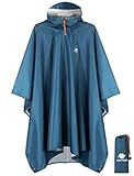 ANYOO Leichter Wasserdichter Regenponcho Wiederverwendbar Ripstop Atmungsaktiver Mehrzweck Regenmantel mit Kapuze Faltbare Schutzdecke Unterschlupf für im Freien Camping Wandern Angeln-Meeresblau
