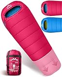 ALPENWERT® Kinderschlafsack Sommer – wächst mit! [130–170 cm] – Nur 920g, Kompakt [32×19 cm] – Perfekt für Camping, Festival, Outdoor – Mumienschlafsack ab 6 Jahren (Pink/Hellblau)