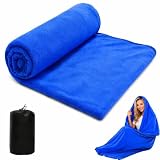 Fleece Schlafsack, Hüttenschlafsack, Schlafsack Inlett, Leichter Sommerschlafsack, 2-Wege-Reißverschluss, Koppelbar, Waschbar, Reise Camping Hostel, 180x82 cm, Blau