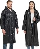 JITIFAZH Wasserdichter Regenponcho, 2 Stück,leichter, wiederverwendbarer Regenmantel mit Kapuze, tragbarer Notfall-Poncho für Erwachsene, Familie, Wandern, Radfahren, Camping(Schwarz+Schwarz)