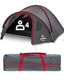 JUSTCAMP Scott Camping Zelt 4 Personen - großes Kuppelzelt mit Schlafkabine & verschließbarem Vorraum - Familienzelt mit Lüftung, Moskitonetz & Lampenhalter - leicht, wasserdicht, stabiles Fiberglas
