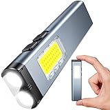 ISEYOU Taschenlampe LED Aufladbar, 800 Lumens Mini Flashlight mit Summeralarm, Gürtelclip und Magnetfuß,Klein Torch mit Zwei Lichtquellen und 7 Leuchtmodi, für Outdoor, Camping, Angeln, Notfäll