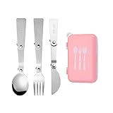 Nivofu 3-teiliges Faltbares Besteck, Klappbar Löffel, Klappgabel, Edelstahl 304, Mit Aufbewahrungsbox, Tragbar, Camping, Picknick, Outdoor