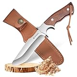 SPITZKANTE Kinderschnitzmesser mit Abgerundeter Spitze, 10 cm Ungeschliffene Klinge aus 3Cr13MoV Stahl, Full-Tang Schnitzmesser für Kinder mit Holzgriff & Lederscheide