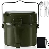 Bundeswehr Essgeschirr, Hitzebeständig Camping Kochgeschirr Outdoor mit Faltbarer Messer, Gabel und Löffel, Camping Geschirr aus Aluminium mit Klappgriffen für 1-2 Personen Geeignet