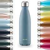 Blumtal® Trinkflasche Edelstahl Charles - Thermosflasche 500 ml - BPA-freie Thermo Trinkflasche kalt&warm - auslaufsichere Trinkflasche Edelstahl 500 ml - Thermos Trinkflasche - Dove Grey - Grau-Blau