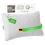 EcoSchlaf® TravelBuddy Reisekissen – kleines Nackenkissen für Flugzeug Camping Auto Bus Zug – einstellbares Travel Pillow aus Memory Foam – ergonomisches Kissen für Outdoor & Reise (Grau)