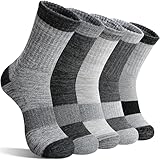 SAVALOS Merino Wandersocken für Damen, Wolle Thermosocken, Warme Wintersocken und Atmungsaktive Merino Wollsocken, Outdoor Trekking Socken 5 Paar(Graue Serie,42-46)