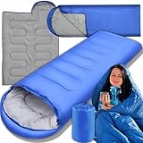 Retoo Schlafsack 3-4 Jahreszeiten Deckenschlafsäcke Wasserabweisend Sleeping Bag für Rucksackreisen Outdoor Camping Reisen Wandern Leichtgewicht 210x75cm Blau