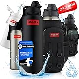HUSKY ICE Edelstahl Trinkflasche mit GRATIS Tragtasche - 700ml - BPA-Frei, Auslaufsicher und Spülmaschinen geeignete Thermo Isolierflasche - Thermosflasche doppelwandig, Sport, Outdoor (Black edition)