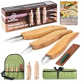 BeaverCraft Holzschnitzmesser-Set S15, Schnitzset für Anfänger, Kinder – Holzschnitzwerkzeug-Set mit detailliertem Spanmesser, Sloyd-Schnitzmessern und Lederstreichriemen, Poliermittel und Tutorials