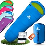 NORDBÄR® Kinderschlafsack für Jungs & Mädchen bis 145 cm Körpergröße | Innenfutter aus 100% Baumwolle | Mumienschlafsack leicht & warm | Kinder Outdoor Schlafsack [1200g] Kinderschlafsäcke