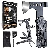 Camping Zubehör 16 in 1 Multitool Geschenke für Männer Vatertagsgeschenk für Papa, Survival Gear mit Axt Hammer Zange Säge Schraubendreher Flaschenöffner Pfeife & Tragbare Tasche zum Wandern, Jagen