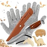 Zikenis Schnitzmesser Kinder ab 6 Jahre, Taschenmesser Kinder mit Messerscheide und Schnittfeste Handschuhe, Kindermesser, Kindermesser Schnitzset Schnitzwerkzeug Outdoor Messer