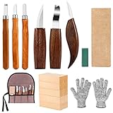 20 Teiliges Schnitzmesser Set Holz Schnitzwerkzeug für Holz Schnitzset Wood Carving Knife DIY Set für Erwachsene Kinder Schnitzen mit Schnitzholz Schnittfeste Handschuhe Schleifsteine